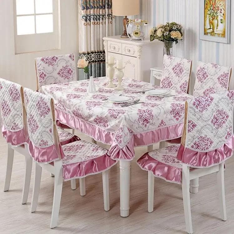 Lace Skirt Hem Chair Cover European Style Dining Table Cloth Cushion Flat Printed Tablecloth Fabric Art Stool Cover Cloth Chair 1 cover 1 back