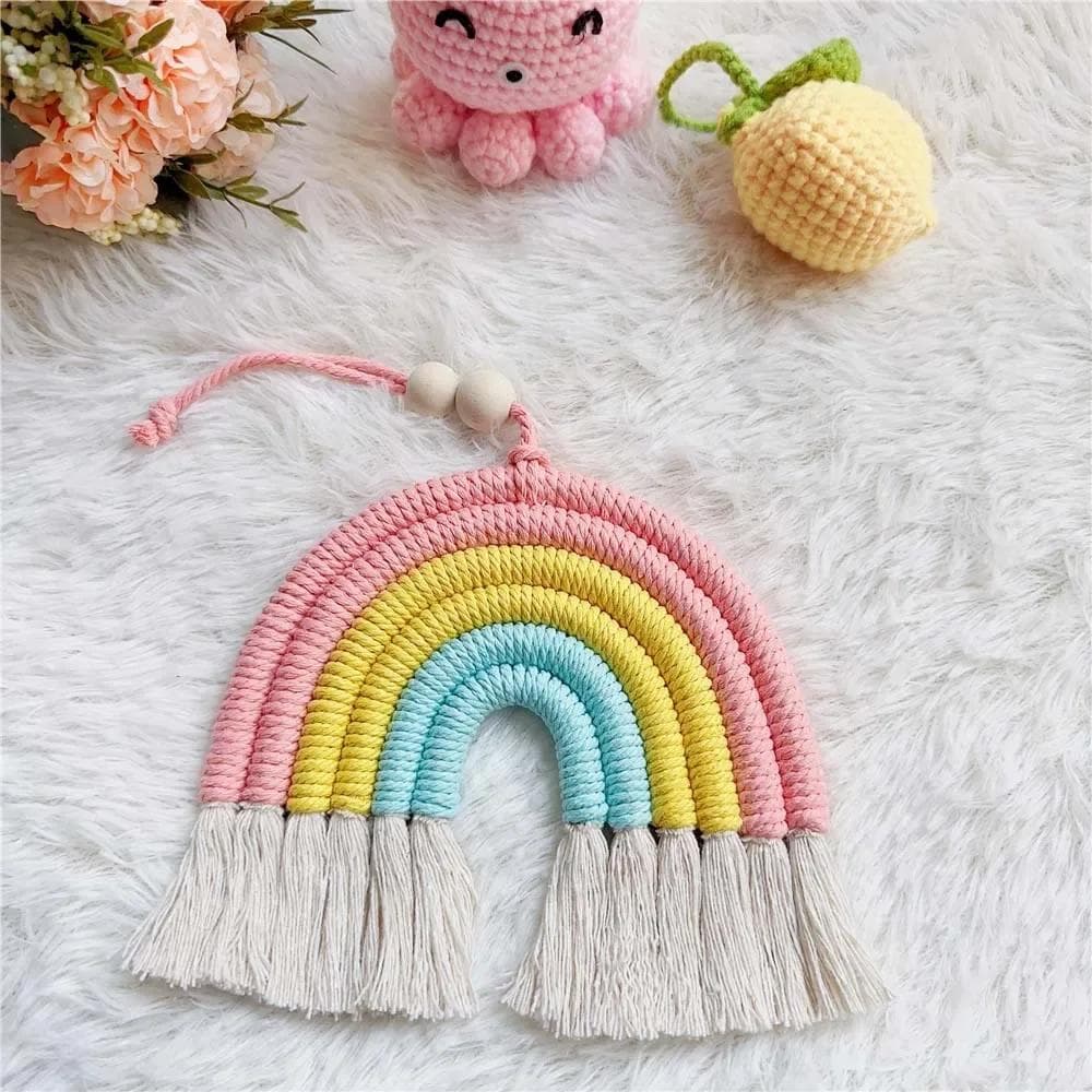 Handmade Woven Cotton Rope Rainbow Tassels Bead Boho Style Pendants Rainbow Room Wall Hanging Holiday Decoration CHINA