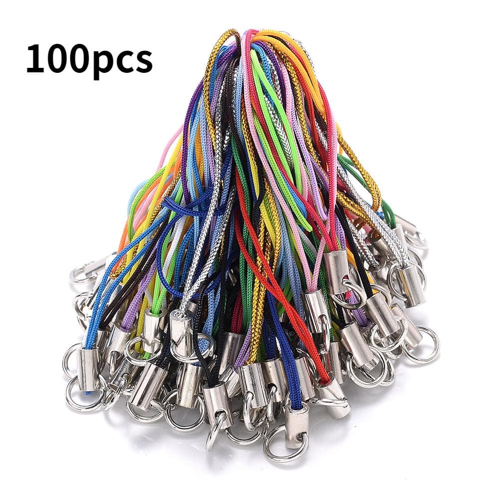 100Pcs Mix Polyester Cord with Jump Ring Lanyard Rope for Making Keychain DIY Craft Pendant Handmade Materials 100pcs-random mix