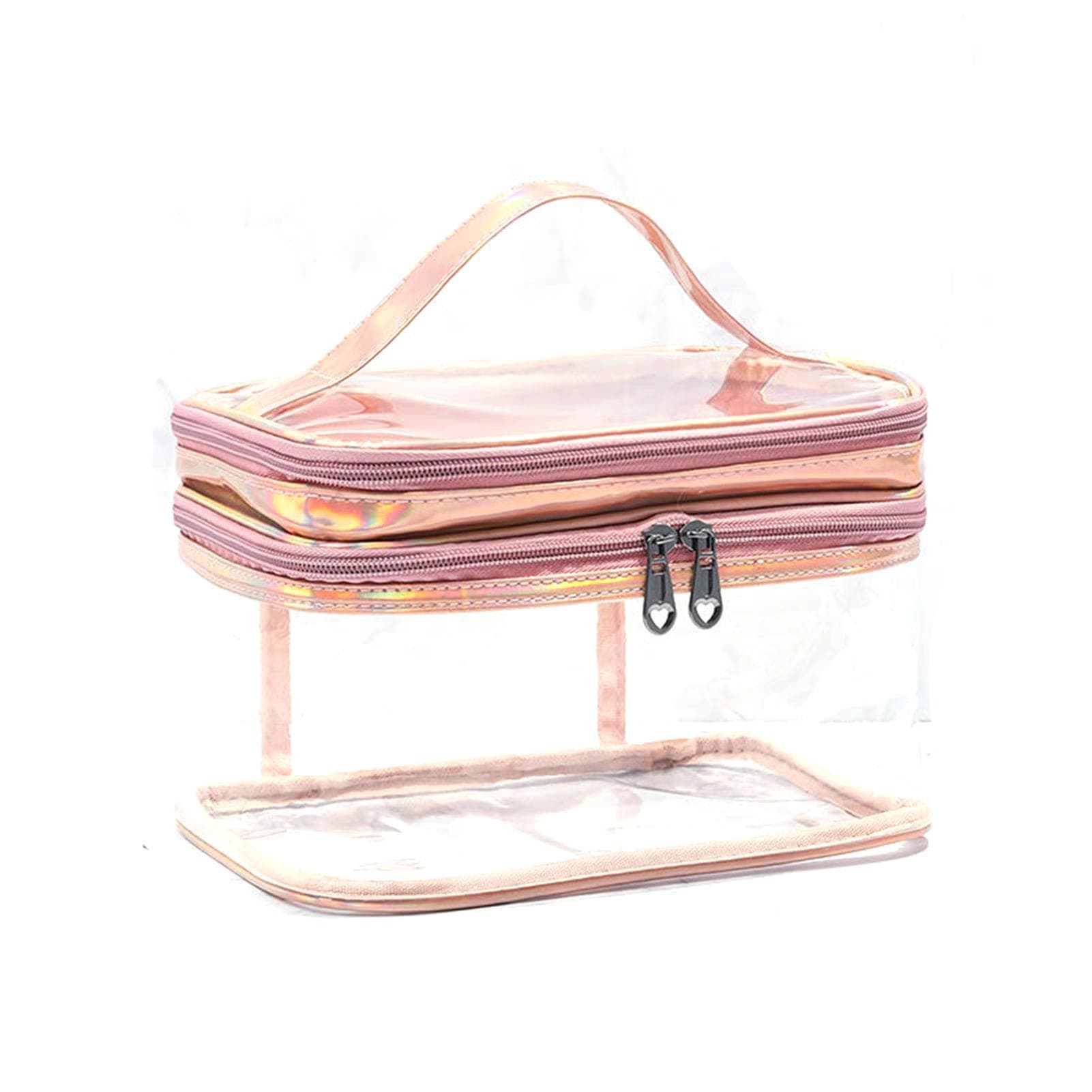 Ladies Cosmetic Bag Transparent Double Layer Waterproof High Capacity Toiletry Storage Bag for pink