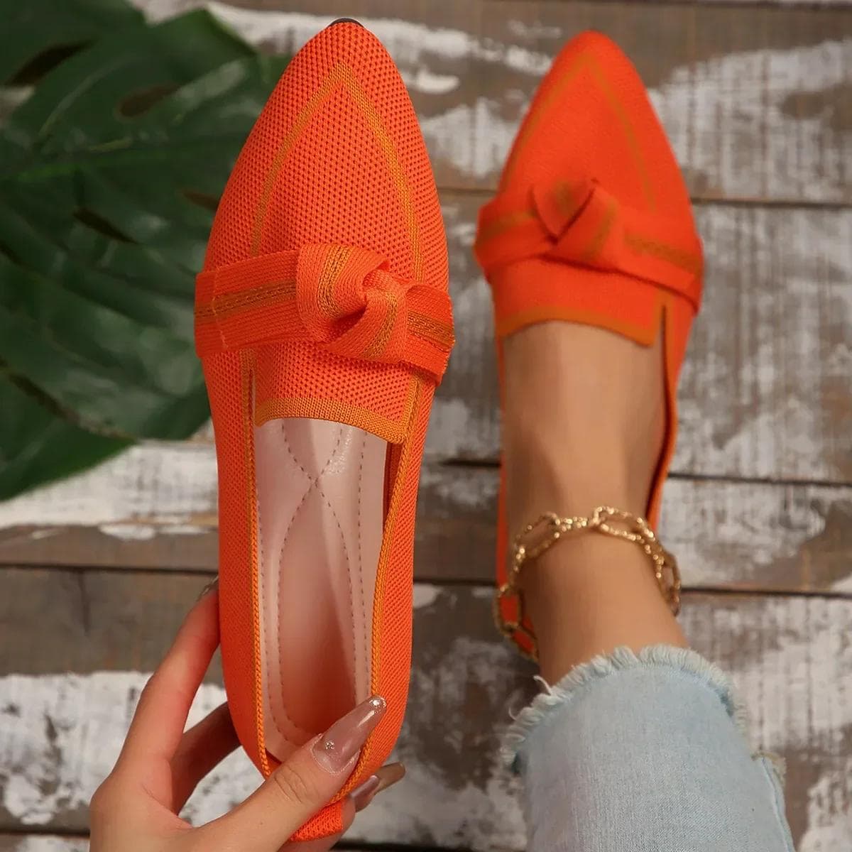 Women's Shoes Leopard Print Flats Pointed Toe Flat Casual Loafers Retro Slip on Women Shoe Walking Sport Shoes Zapatillas Mujer 39 orange-red