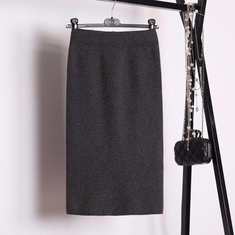 Mid Length Knitted Half Length Skirt for Women Winter High Waist One Step Skirt Hip Wrapping Skirt Thick Split Hairline Skirt 3XL