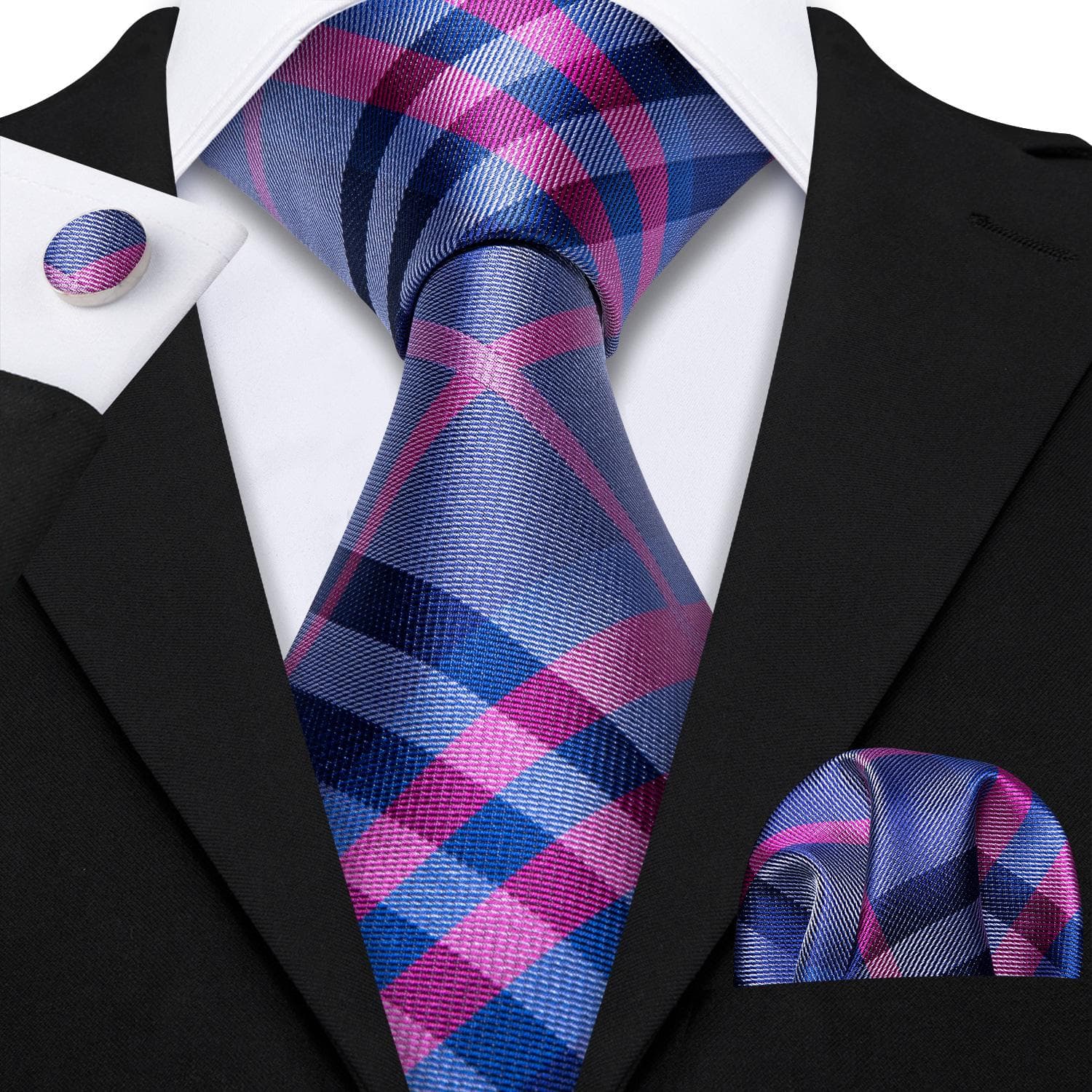 Hi-Tie Mens Accessories Silk Tie Handkerchief Cufflinks Set for Wedding Party Floral Solid Necktie N-0467