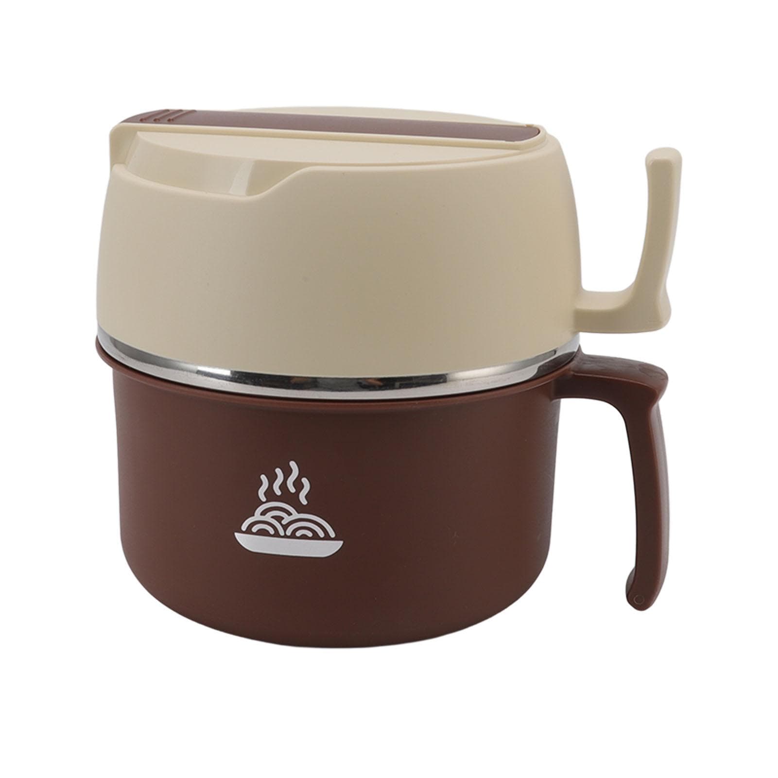Stainless Steel Noodle Bowl Lunch Box Double Layer Ramen Bowl with Handle Lid Fork and Spoon for