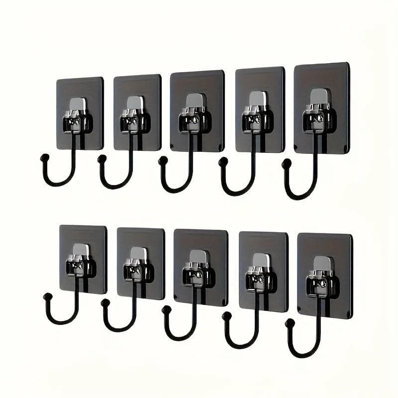 10Pcs Black Hooks Self Adhesive Hooks Rotating Waterproof Strong Sticker Holder Wall Door Storage Hanging Hook Kitchen Bathroom Organizer black