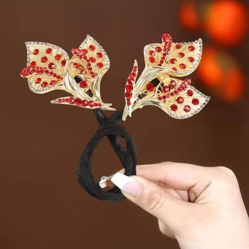 Rhinestone Flower Hair Clip Whale Tail Rhinestone Flower Hair Clip Lazy Hair Curler Deft Bun 2PCS red