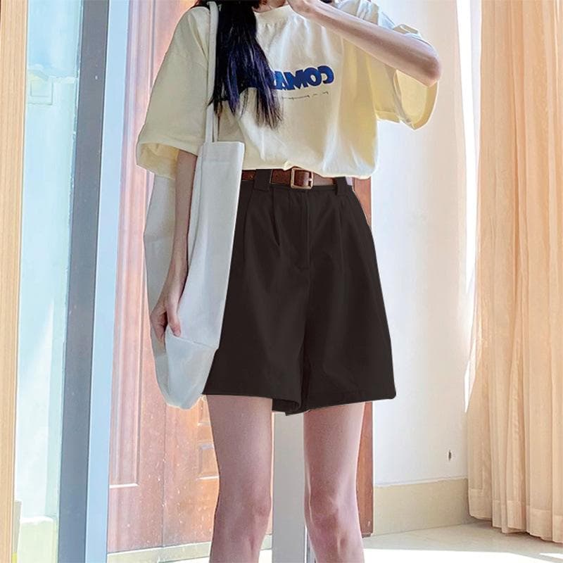 Khaki Work Shorts for Women In Summer Wear High Waist Loose Wide-leg Pants Thin Casual Straight Five-point Mid-sized Pants 2XL
