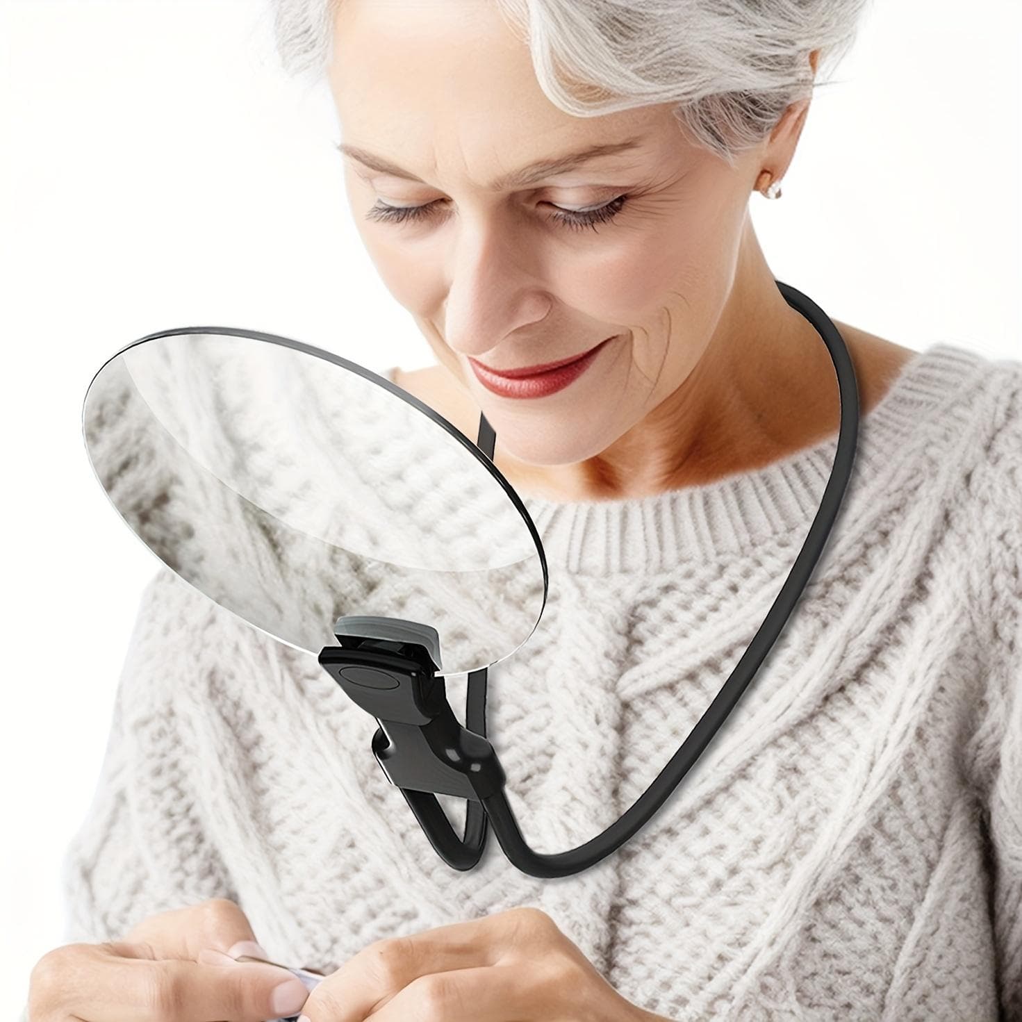 1pc 5X Magnifying Glass With 5.12in Diameter Magnifying Lens, Hands-Free Magnifying Glass For Reading, Adjustable Magnifier With Stand Neckwear black