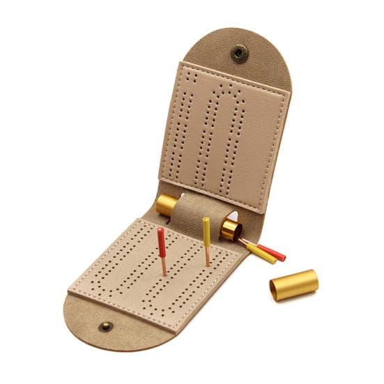 Portable Cribbage Board Set Faux Leather Travel Crib Board Game Set with