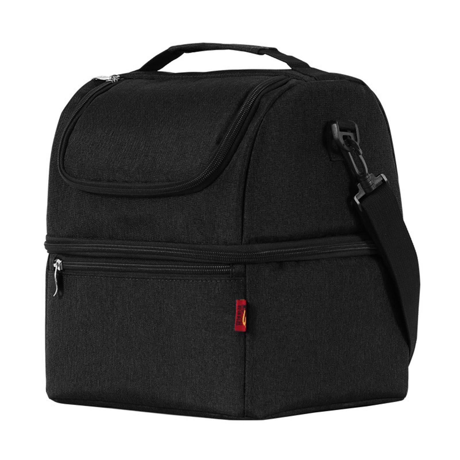 Dual-deck Insulated Lunch Bag Leakproof Lunch Box Cooler Bag Shoulder Bag for Men Women Outdoor black