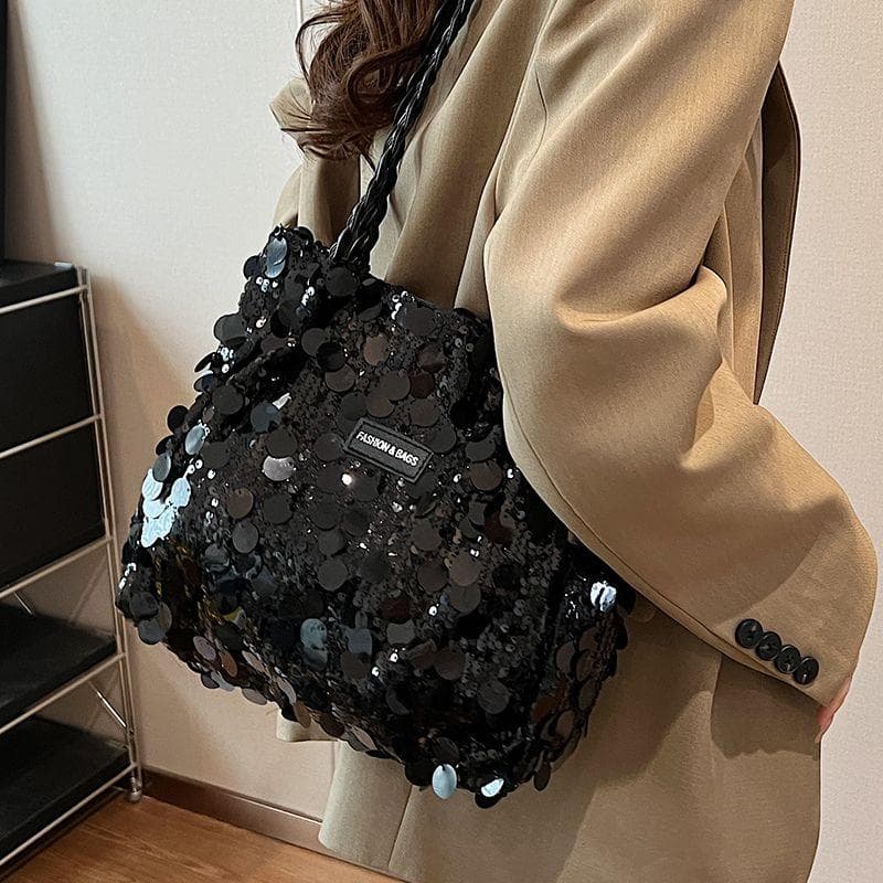 Large Capacity Pop-up Bag, Fashionable New Versatile Handbag, Shoulder Crossbody Bag Sequin Armpit Bag, Women's Bag black