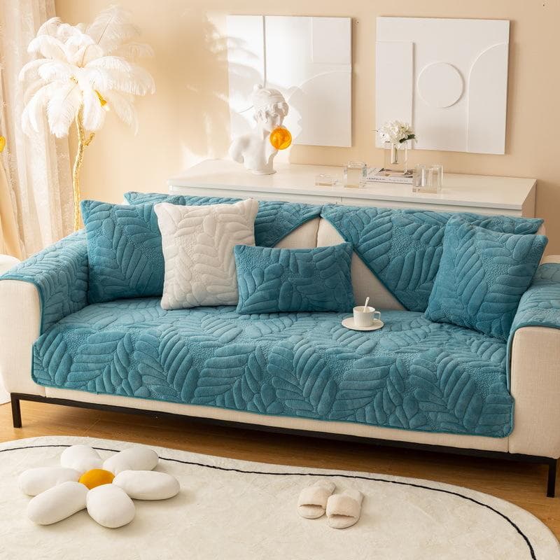 Short Plush Foliage Sofa Cover for Living Room Non-Slip Soft Thicken Sofa Towel Mat L Shape Couch Slipcover Protector Home Decor 70x70cm 1pcs
