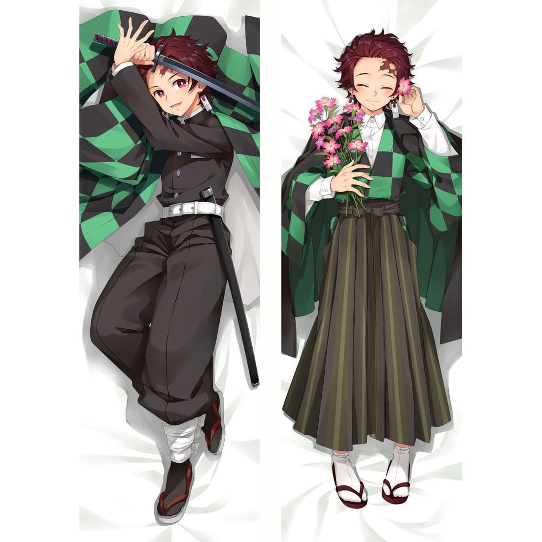Anime Kamado Tanjiro Body Pillow Case Dakimakura Costume Throw Cushion 2-Sided Print Cover 40x120cm