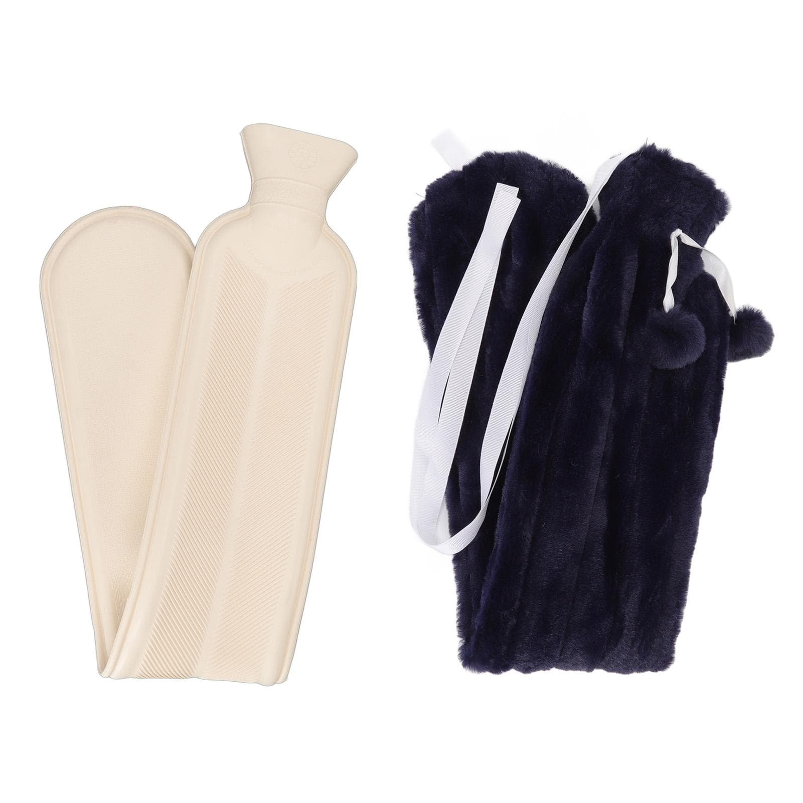 2000ML Hot Water Bottle Strip Shaped Hot Water Bag for Winter Neck Shoulder Warm with Soft Fluffy dark blue