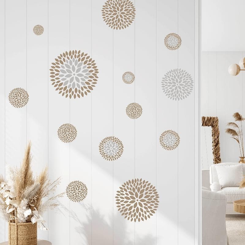 Bohemian Floral Wall Stickers - Self-Adhesive Round Flower Decals for Bedroom, Living Room, or TV Background Decor, Boho Home Decor