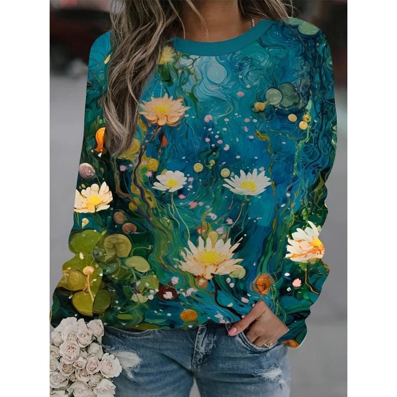 Fashion Women's Sweatshirt Floral Graphic Print Sweatshirt for Women Casual Long Sleeve Crew Neck Pullover y2k Women's Clothing 5XL