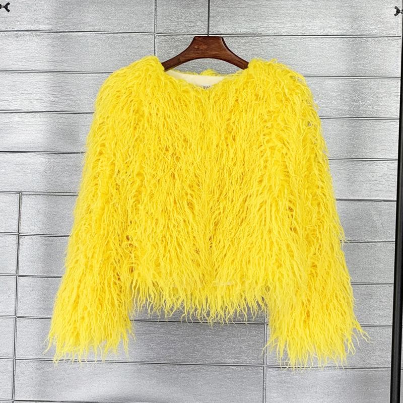 16 Color Women's Fur Coat Colorful Fluffy Pink Lamb Fur Faux Fur Coat Sheepskin Coat Winter Faux Fur Coat S yellow