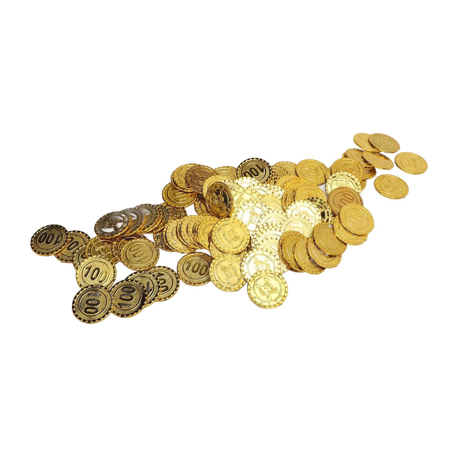 100PCS Treasure Coins Set High Simulation Detailed Pretend Plastic Toy Prop Coins for Board Games