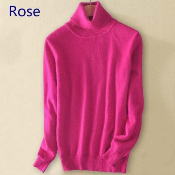 Wool Pure Cashmere Sweater Women's Knitted Turtleneck Cashmere Jumper Pullover Elasticity Pull Femme High Neck Knitting Sweaters Sweater XL Rose