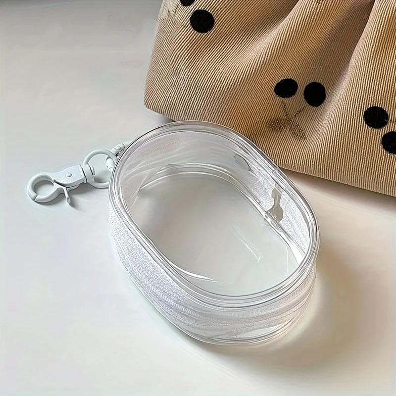 Portable Mini Clear Zipper Storage Bag - Space-Saving Organizer for Earphones & Chargers, Versatile with Handy Keychain Loop white