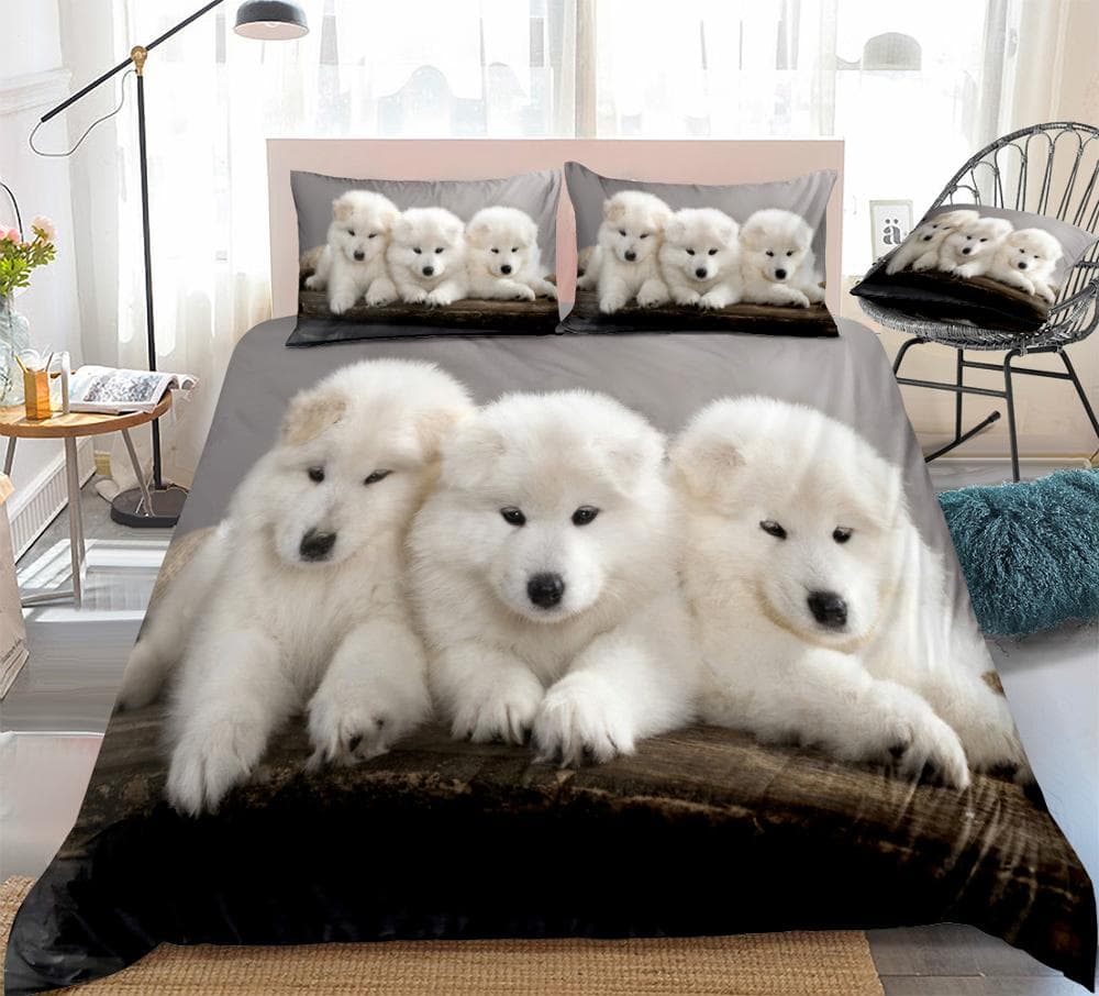 Samoyed Dog Duvet Cover King Queen Size Lovely Smile Pet Puppy Bedding Set Adults Women Cute White Animal Polyester Quilt Cover 150x200cm 3pcs