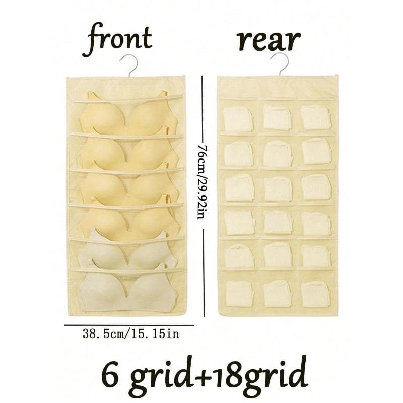 Double-Sided Bra & Underwear Storage Bag, Hanging Organizer With Front & Back Compartments For Bras Beige 1PC multicolour
