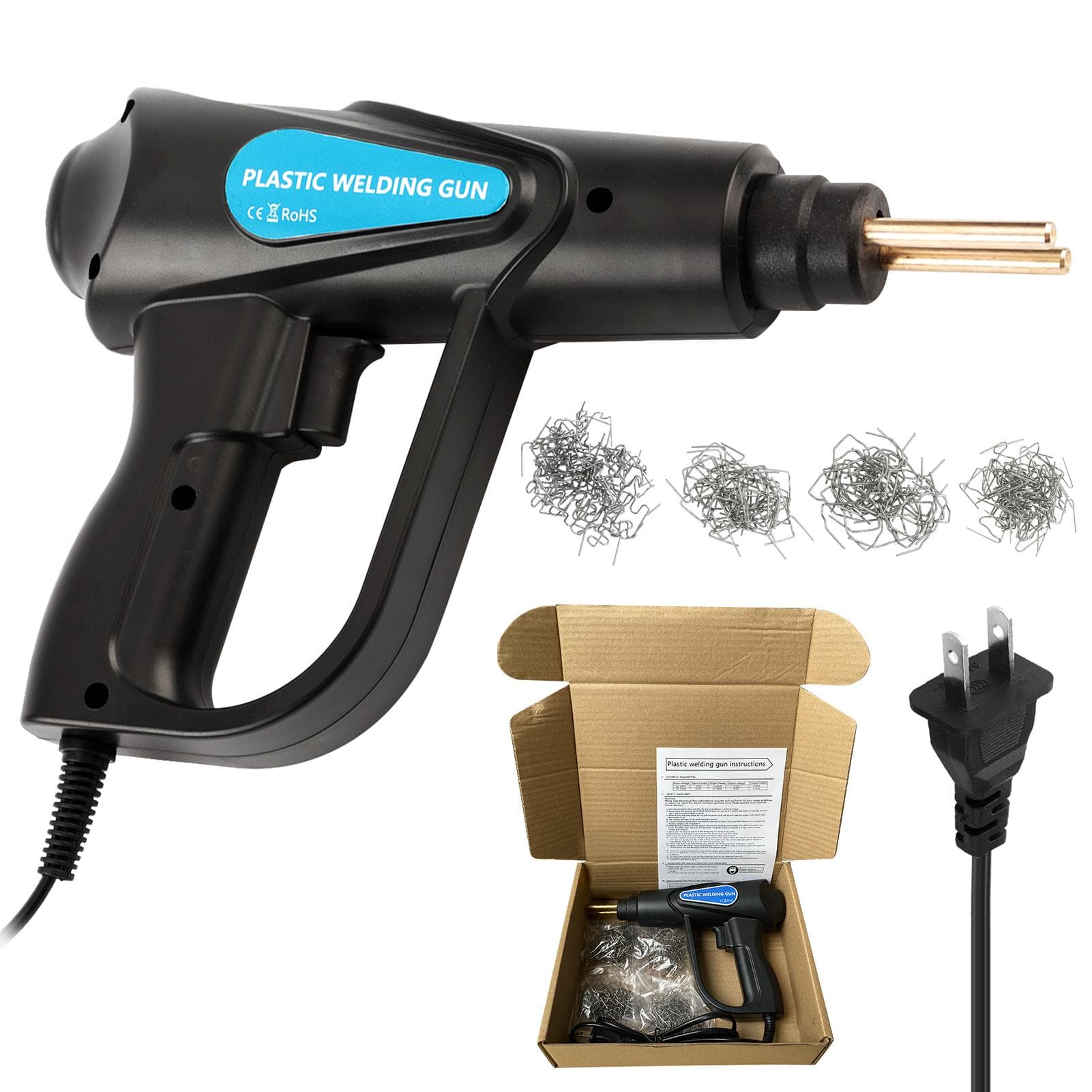 70W Hot Stapler, Plastic Welding Machine Car Bumper Repair Kit, Plier, 4 types Flat/Outside US PLUG