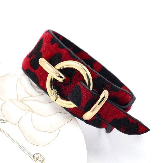 New Luxury Leopard Leather Bracelet For Women Punk Ring Button Wide Bangle Personality Creative Animal Print Jewelry Gift