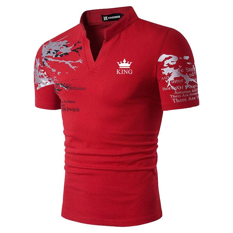 Men Summer Short Sleeve Standing Neck T-Shirt,men Summer Slim T-Shirt M red
