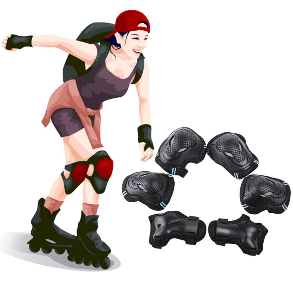 6pcsset Skateboarding Protective Gear Knee Pads Elbow Pads Wrist Guards Gear Set for Skateboarding