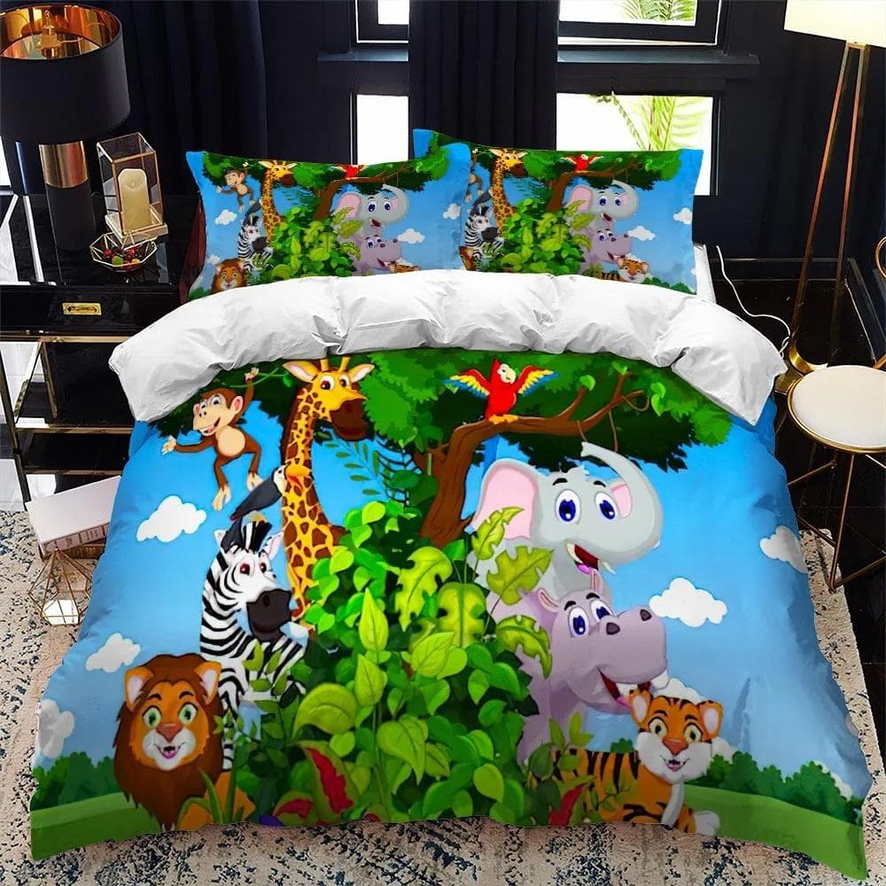 Cartoon Zoo Animal Bedding Set Boys Girls Twin Queen Size Duvet Cover Pillowcase Bed Kids Adult Fashion Home Textileextile 70x133cm 2pcs