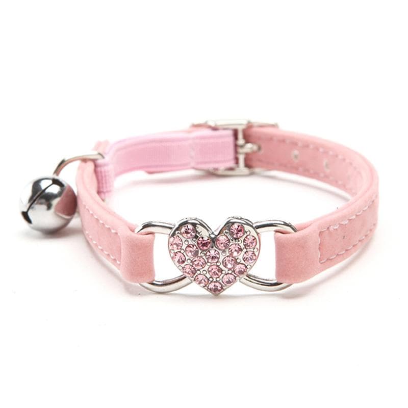Heart Charm and Bell Cat Collar Safety Elastic Adjustable with Soft Velvet Material 8 Colors Pet Product Small Dog Collar pink