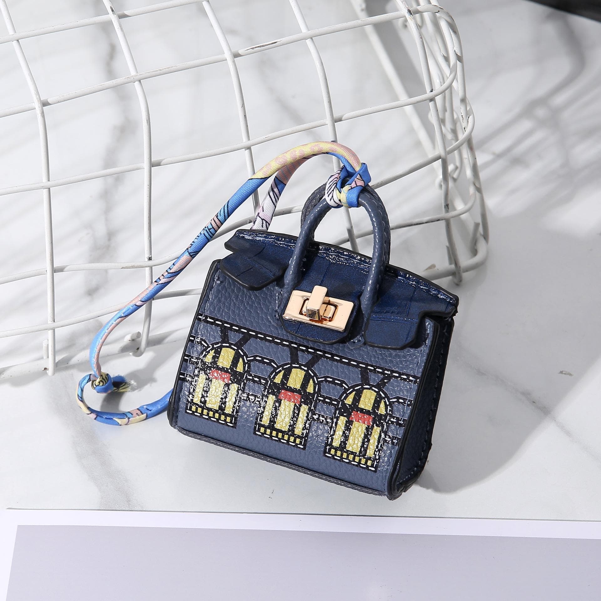 Mini Bag Pendant House Small Bag New Fashion Pendant Mouth Red Envelope Earphones Charter Key blue