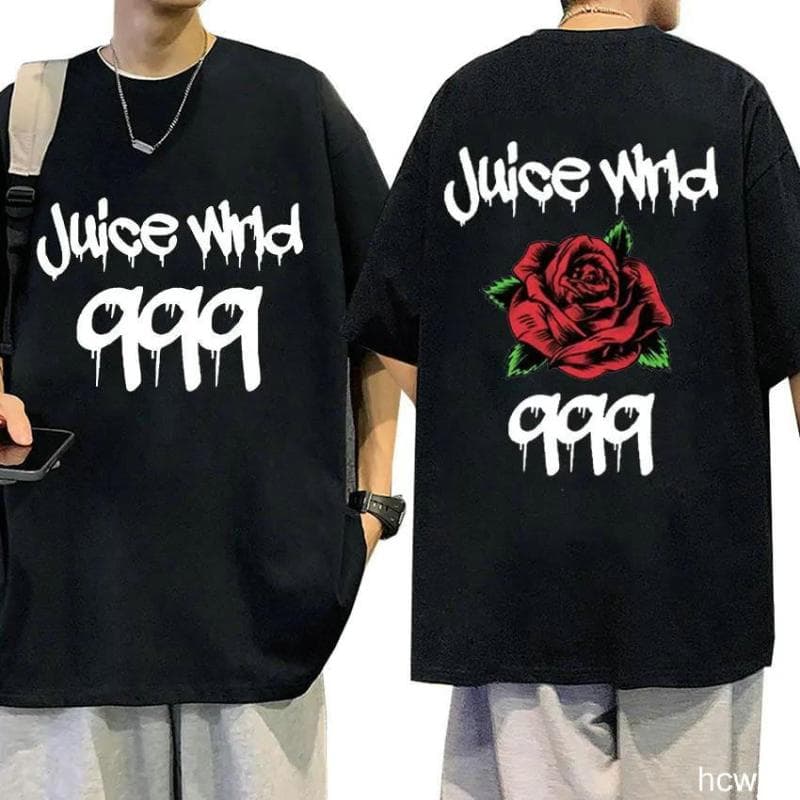 Rapper JUICE WRLD classic short sleeved printed T-shirt L red/black