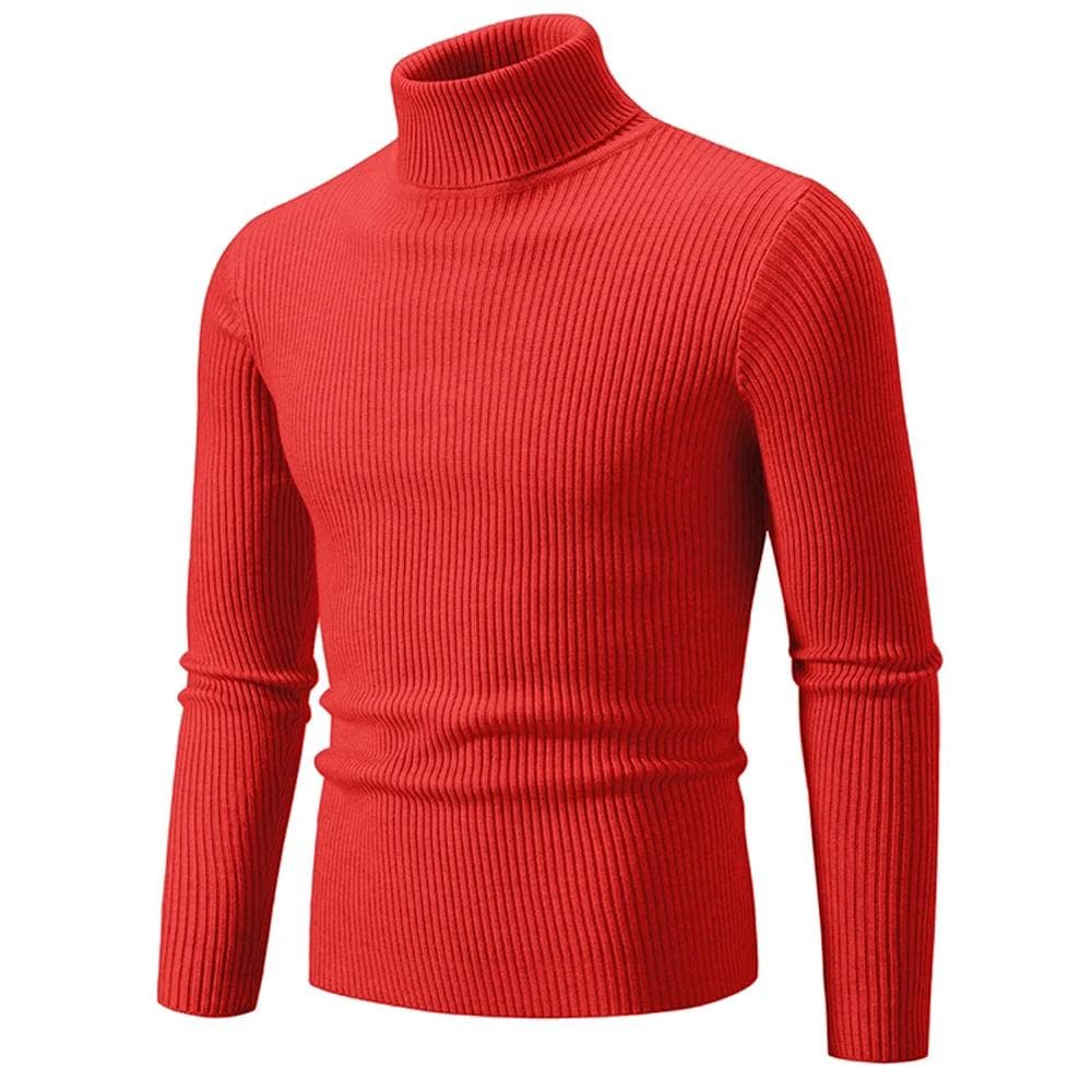 Mens Turtle Polo Neck Jumper Cable Knitted Warm Casual Winter Sweater Pullover 2XL red