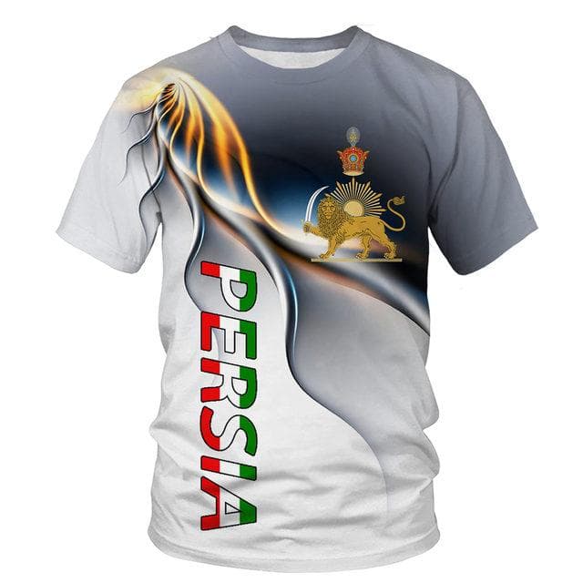 New Fashion Men Persia Flag 3D Print T Shirt Casual Top Short Sleeve Printed O Neck T-Shirt XXL white