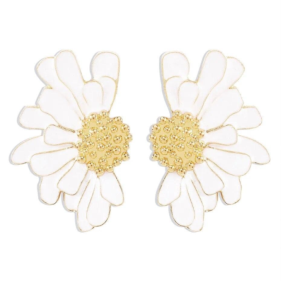 Boho Colorful Big Flower Petal Irregular Stud Earrings For Women Fashion Ear Jewelry Accessories white