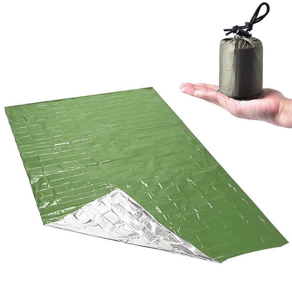 Portable Lightweight Outdoor Emergency Sleeping Bag with Drawstring Sack for Camping Hiking Travel Survival army green