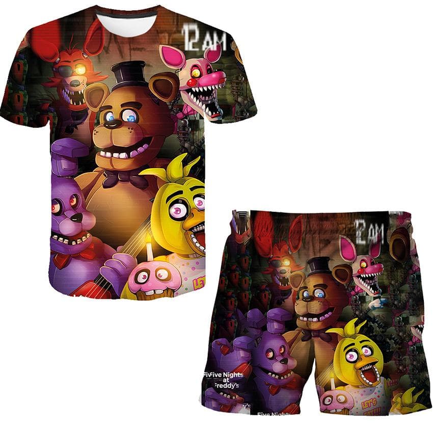 2pcs Sets Boys Girls 3D print FNAF clothes Suits Summer Fashion Short Sleeve T-shirts + Short Pants Clothing Outfits 4-14 Years 140