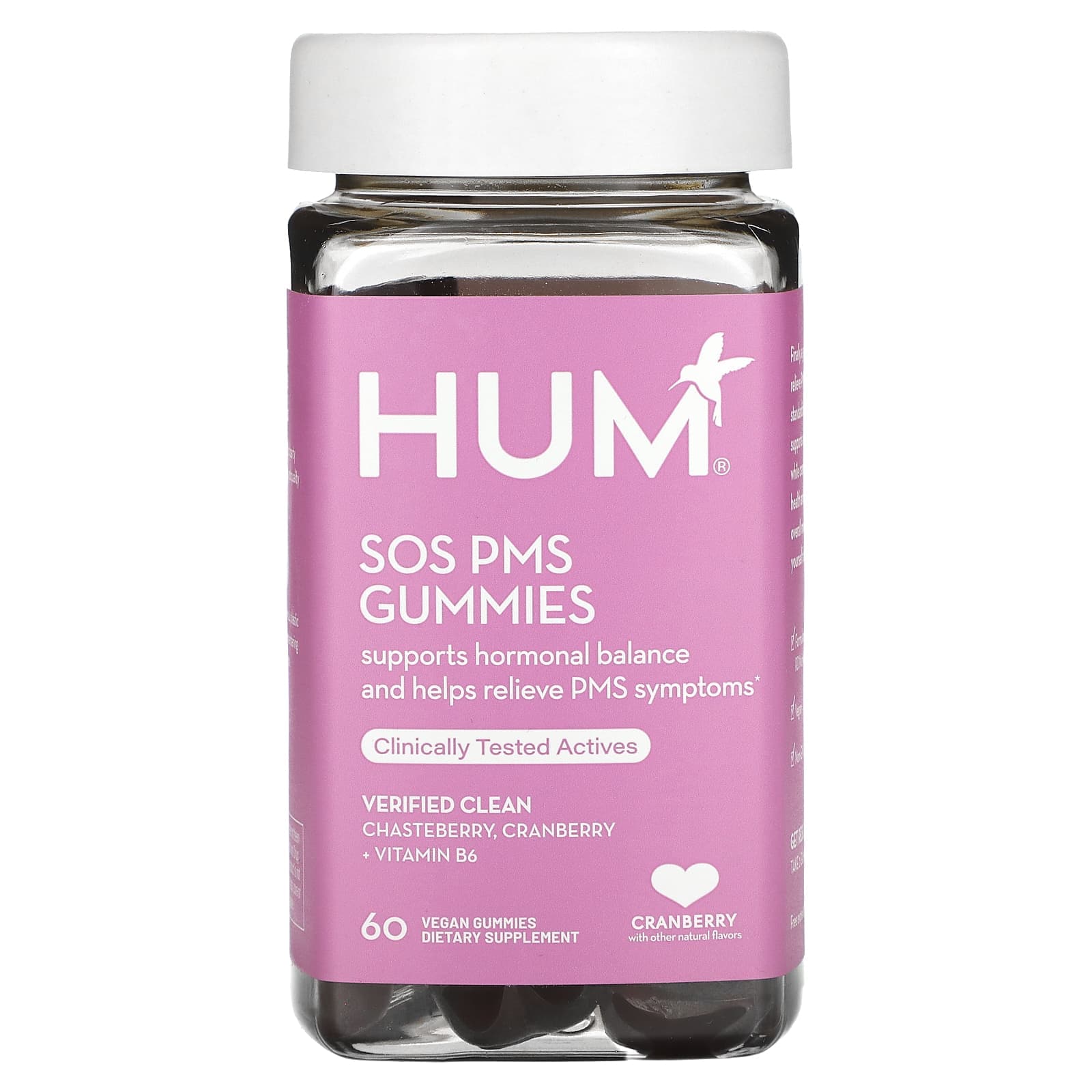 HUM Nutrition, SOS PMS gummies, cranberry, 60 vegan gummies