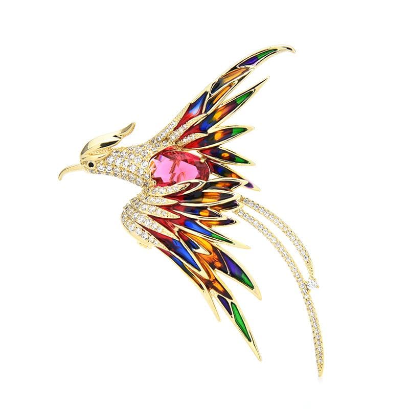 5 Colors Enamel Flying Beauty Phoenix Bird Brooches For Women Men Bird Party Office Brooch Pins Gifts multicolour