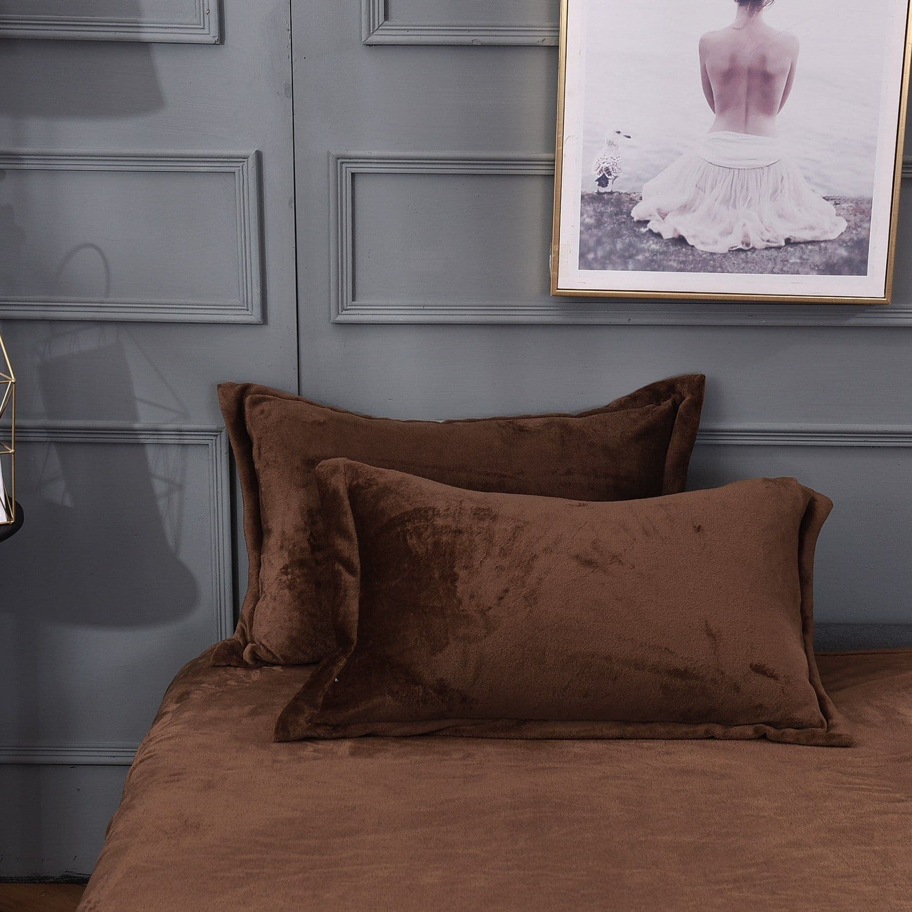 Pillowcase Solid Color Thick Flannel Pillowcase Coral Fleece Double Pillow Core Set Coral Fleece Pillowcase 48 * 74cm-2pcs coffee