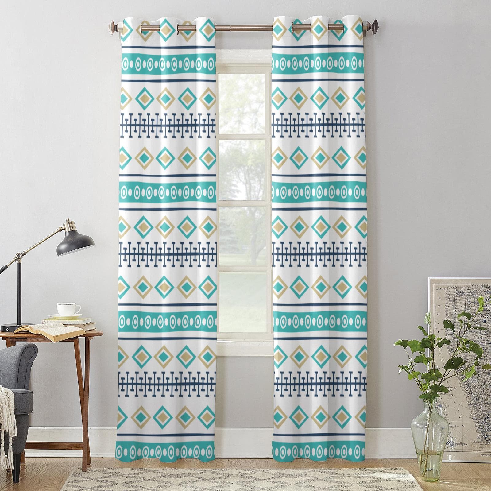 Bedroom Kitchen Curtain Bohemian Geometric Pattern Window Curtains Curtains for Living Room Decorative Items 135W x 60H(cm) x1