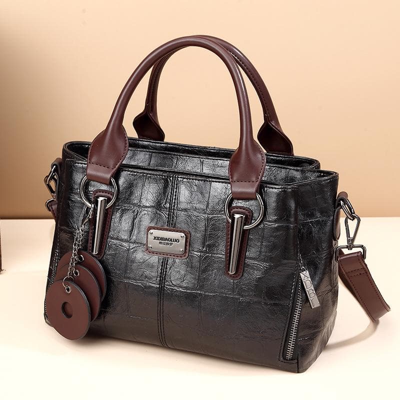 Ladies Shoulder Bag Retro Portable Slung Large Capacity Multi-compartment Bag Messenger Handbag In Europe and America 12cm*20cm*28cm black