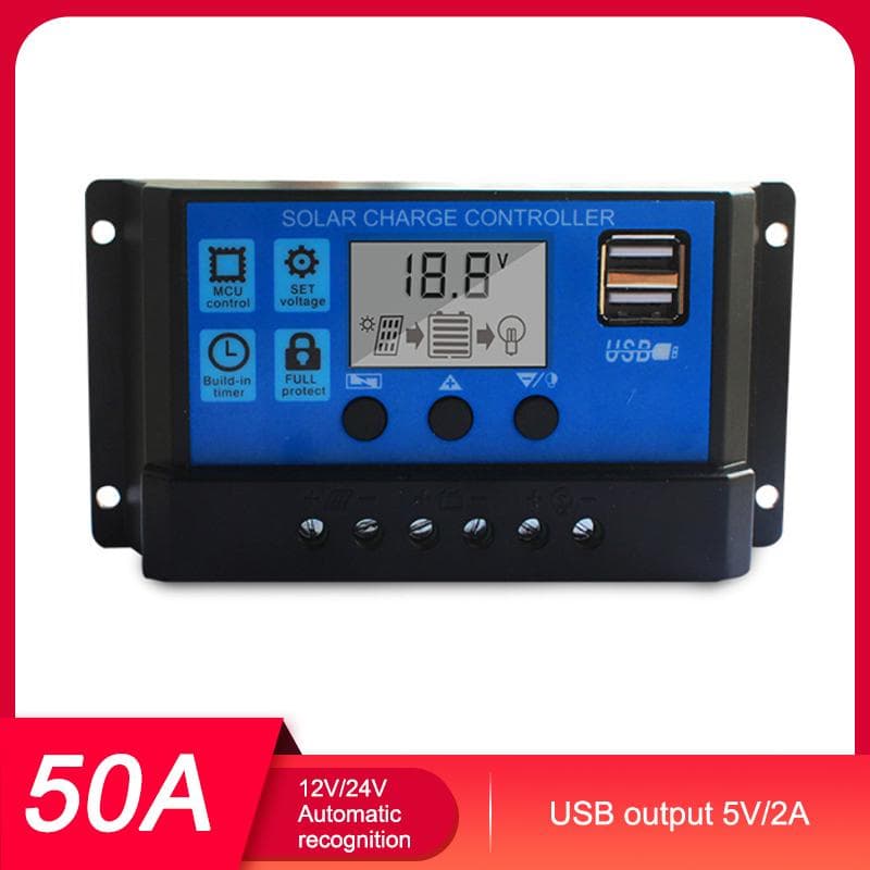 60A Solar Charge Controller 12V/24V Automatic Identification LED Display PWM Solar Battery Charge 50A