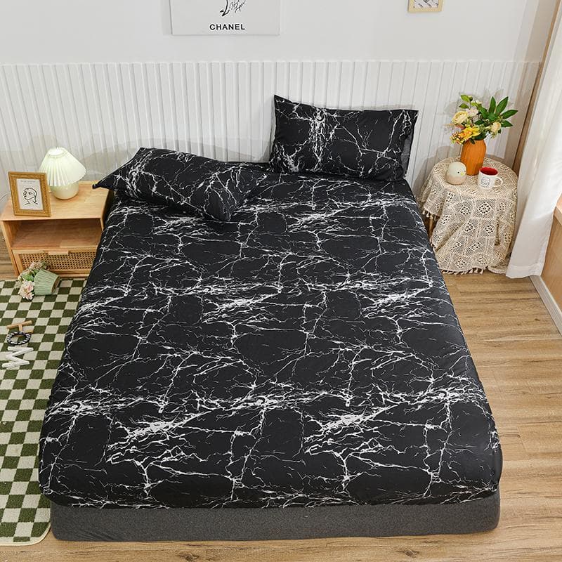 White Bed Sheet With Elastic Band Marbling Printed Single/Queen/King Size Fitted Bed Sheets For Double Beds All-Around Bed Cover 2 pillowcase48x74cm