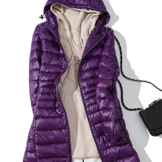 Padded Hooded Long Jacket Duck Down Female Ultra Light Slim Solid Jackets Coat Portable Parka 6XL purple