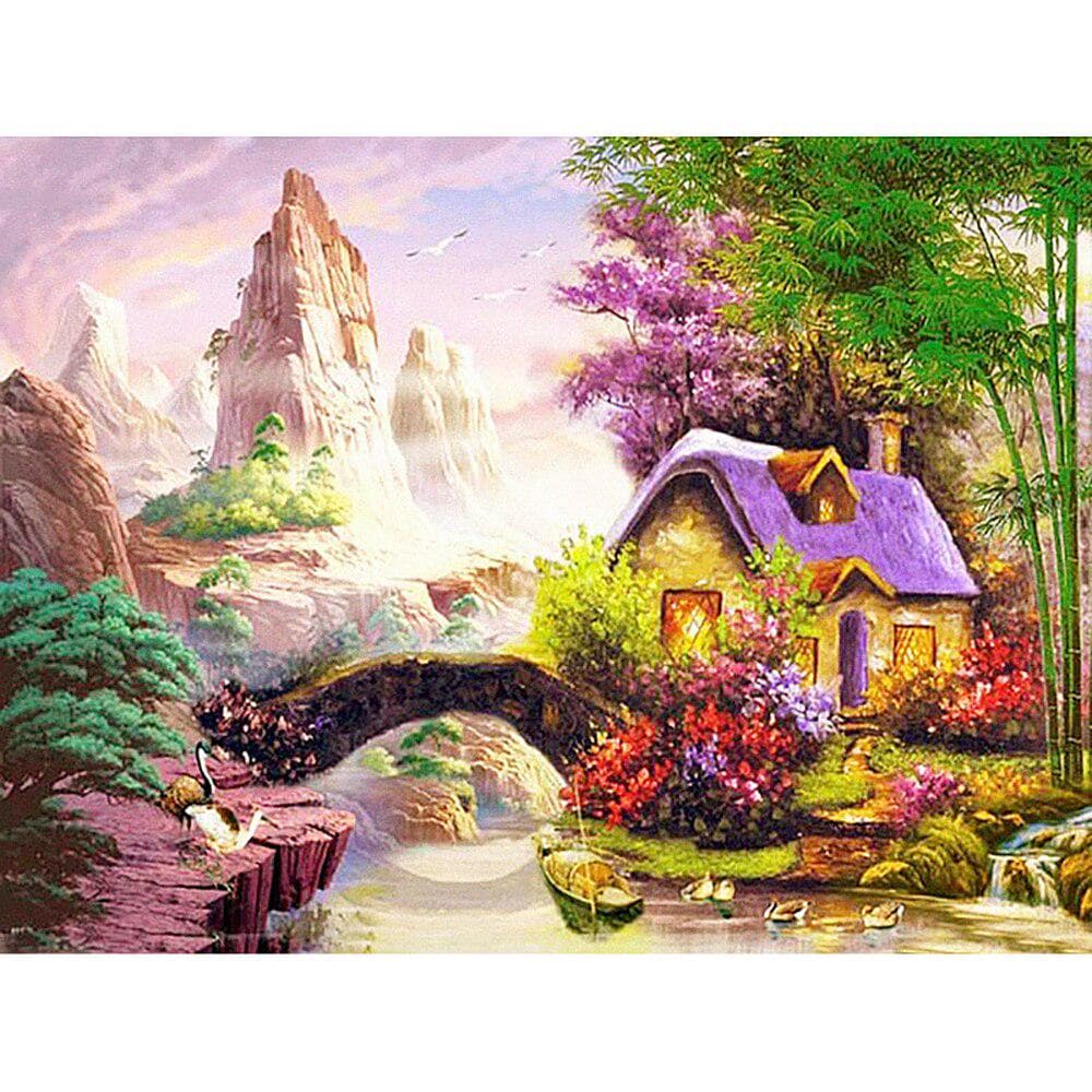 Full Round Diamond Painting Small Bridge People Embroidery Cross Stitch Rhinestone Mosaic Home Decor 20X30CM
