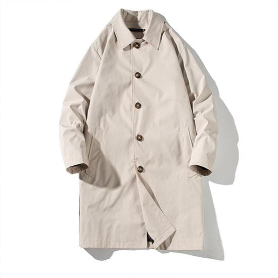 2024 New Spring Autumn Trench Men Fashion Oversized Trench Jakcet Men Casual Windbreaker Mens Medium Length Turn Down Collar Trench XL beige