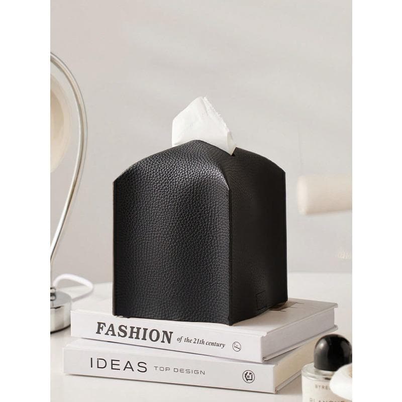 1pc Minimalist Luxury Square PU Leather Tissue Box, Napkin Holder, Decoration For Holiday, Family Gathering, Kitchen, Dining Table Black multicolour